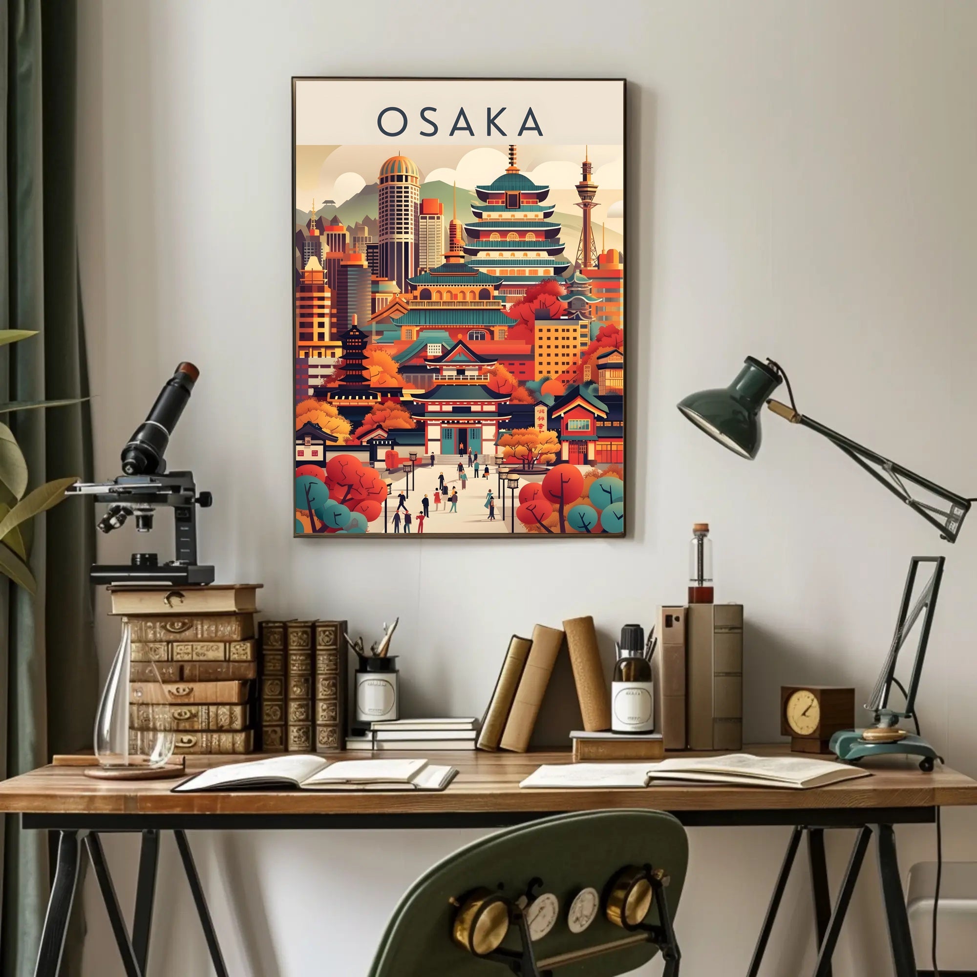 Osaka Blend of Historical and Modern Travel Poster
