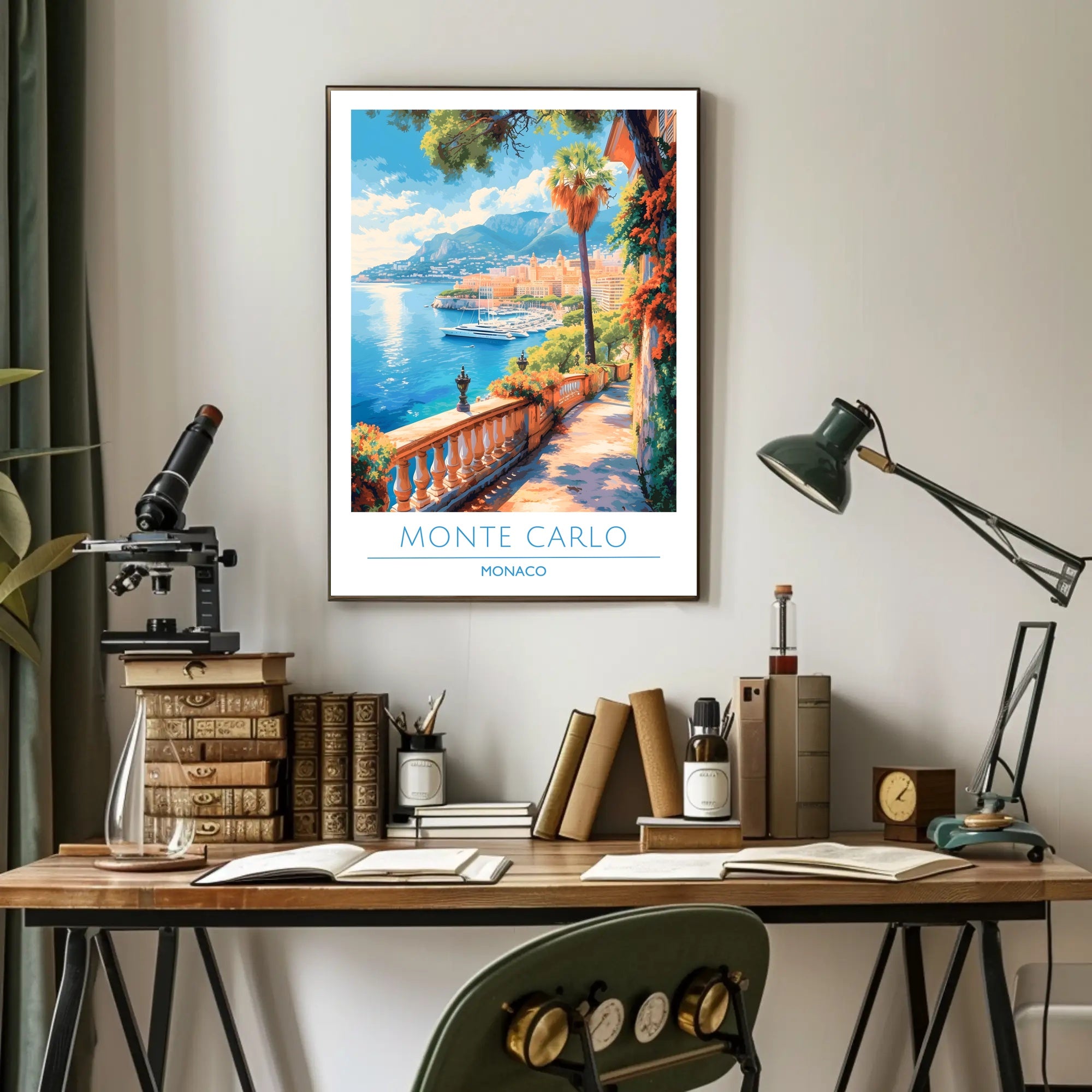 Monte Carlo Mediterranean View Vintage Travel Poster