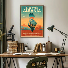 Albania Travel Vintage Landscape Architecture Poster