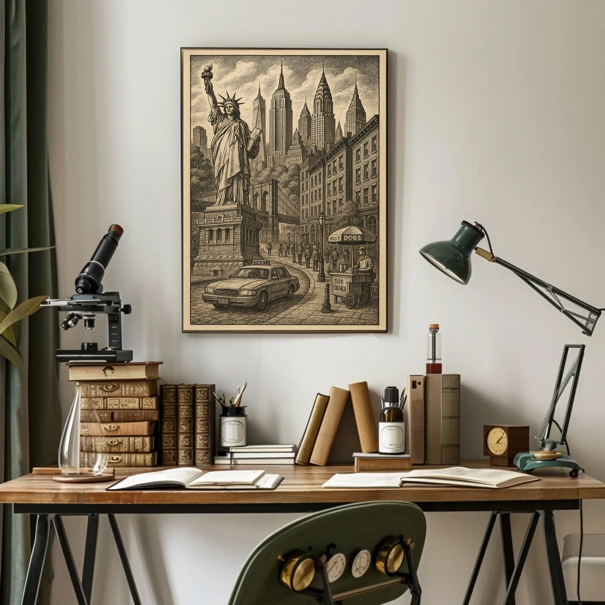 New York City Liberty Skyscrapers Poster Vintage Wall Art