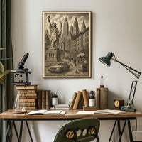 New York City Liberty Skyscrapers Poster Vintage Wall Art