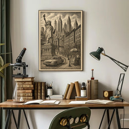 New York City Liberty Skyscrapers Poster Vintage Wall Art