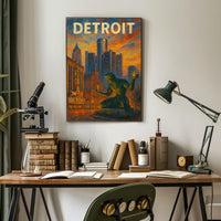 Spirit Of Detroit Poster Fiery Cityscape For Detroit Fans