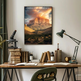 Guadalupe Mountains Travel Poster Vintage Sunset