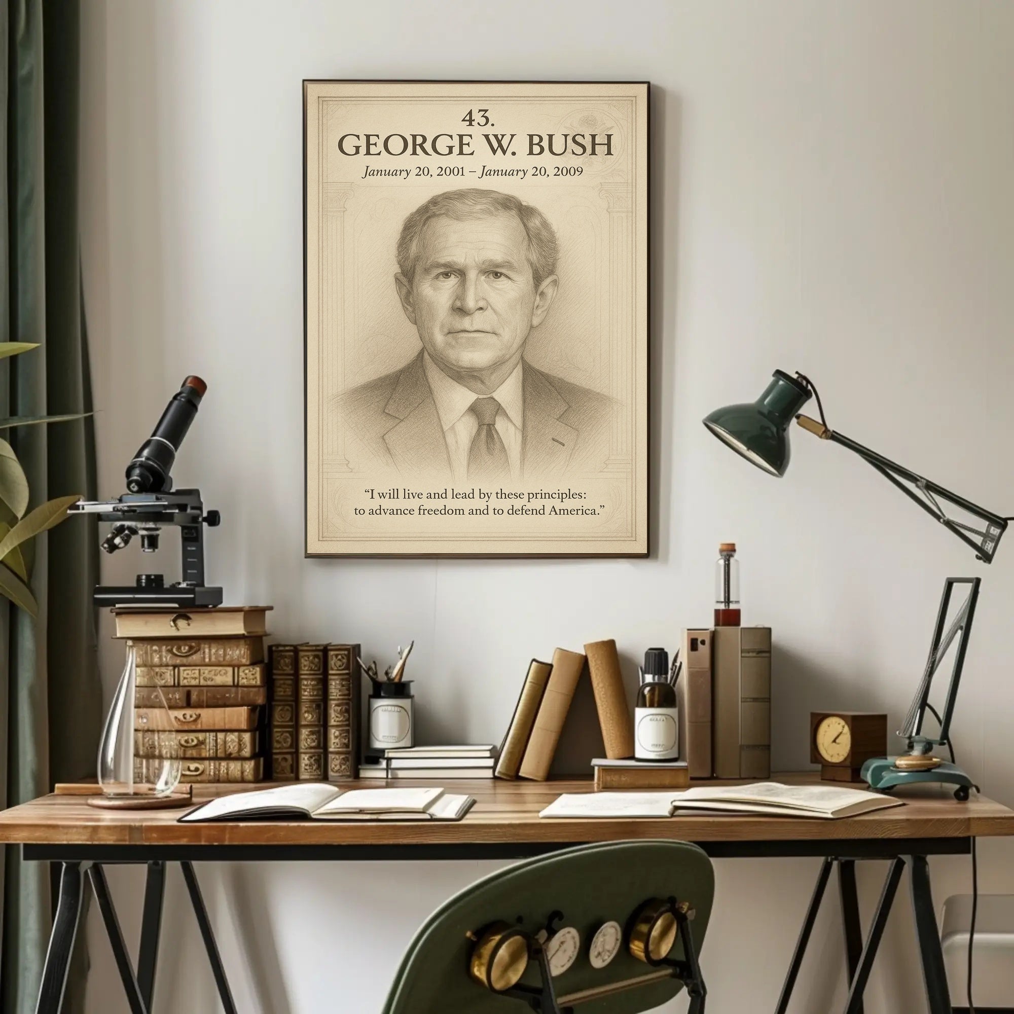George W. Bush Presidential Portrait Pencil Sketch Poster