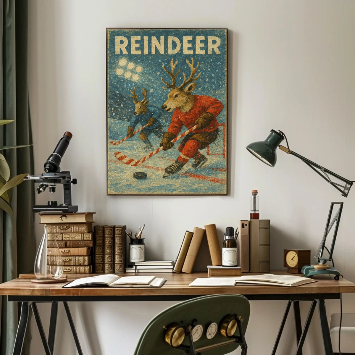 Reindeer Ice Hockey Winter Wonderland Sports Poster