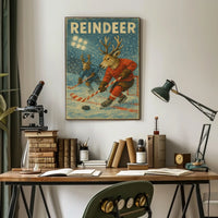 Reindeer Ice Hockey Winter Wonderland Sports Poster