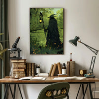 Mysterious Forest Figure with Crow Fantasy or Mythology Poster PosterGoat