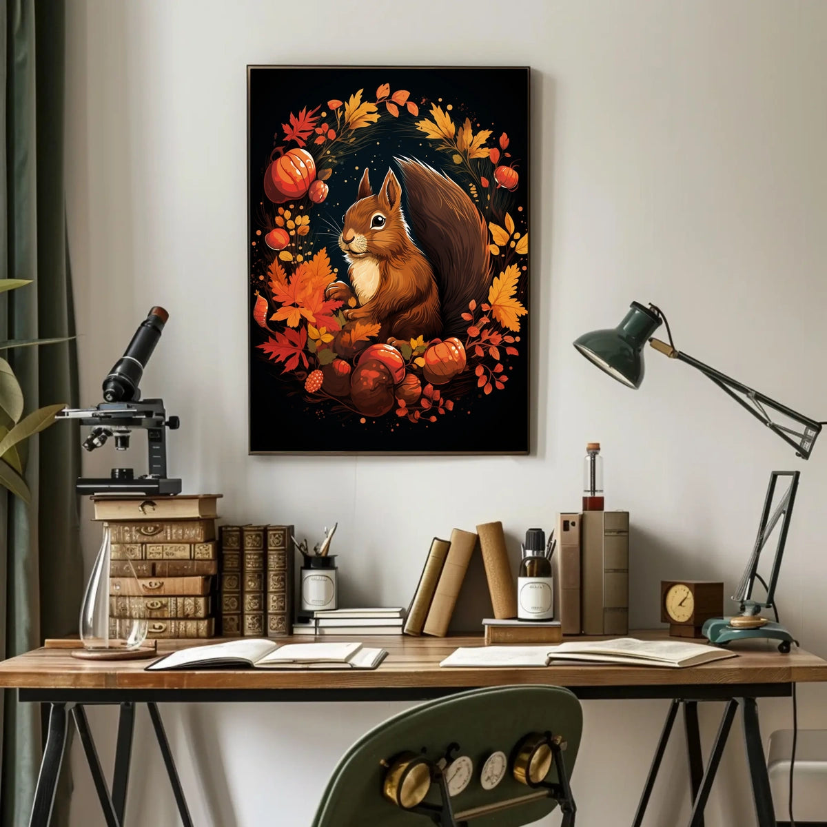 Whimsical Autumn Squirrel Poster: Cozy Fall Decor