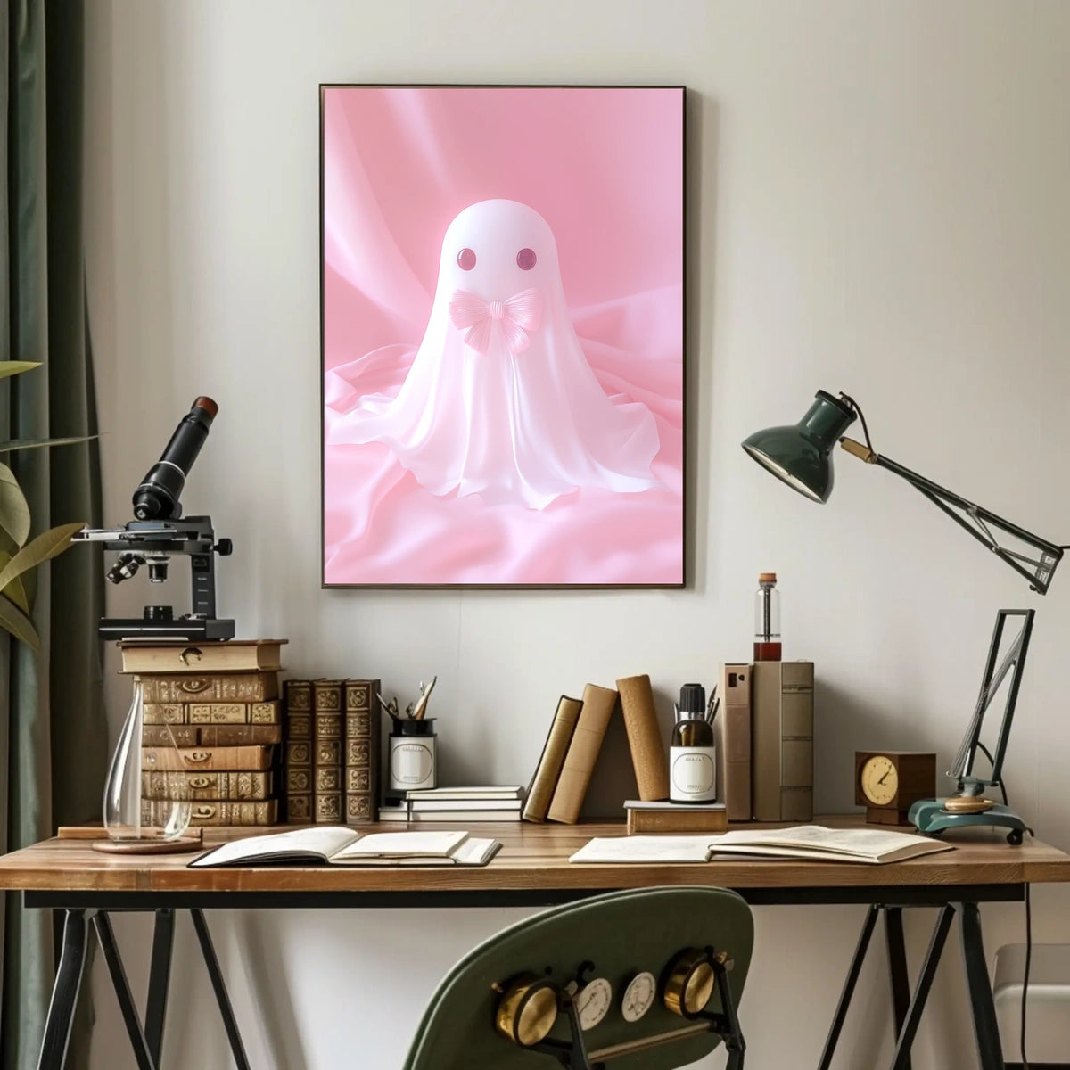 Cute Ghost Pink Bow Minimalist Poster