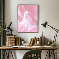 Cute Ghost Pink Bow Minimalist Poster