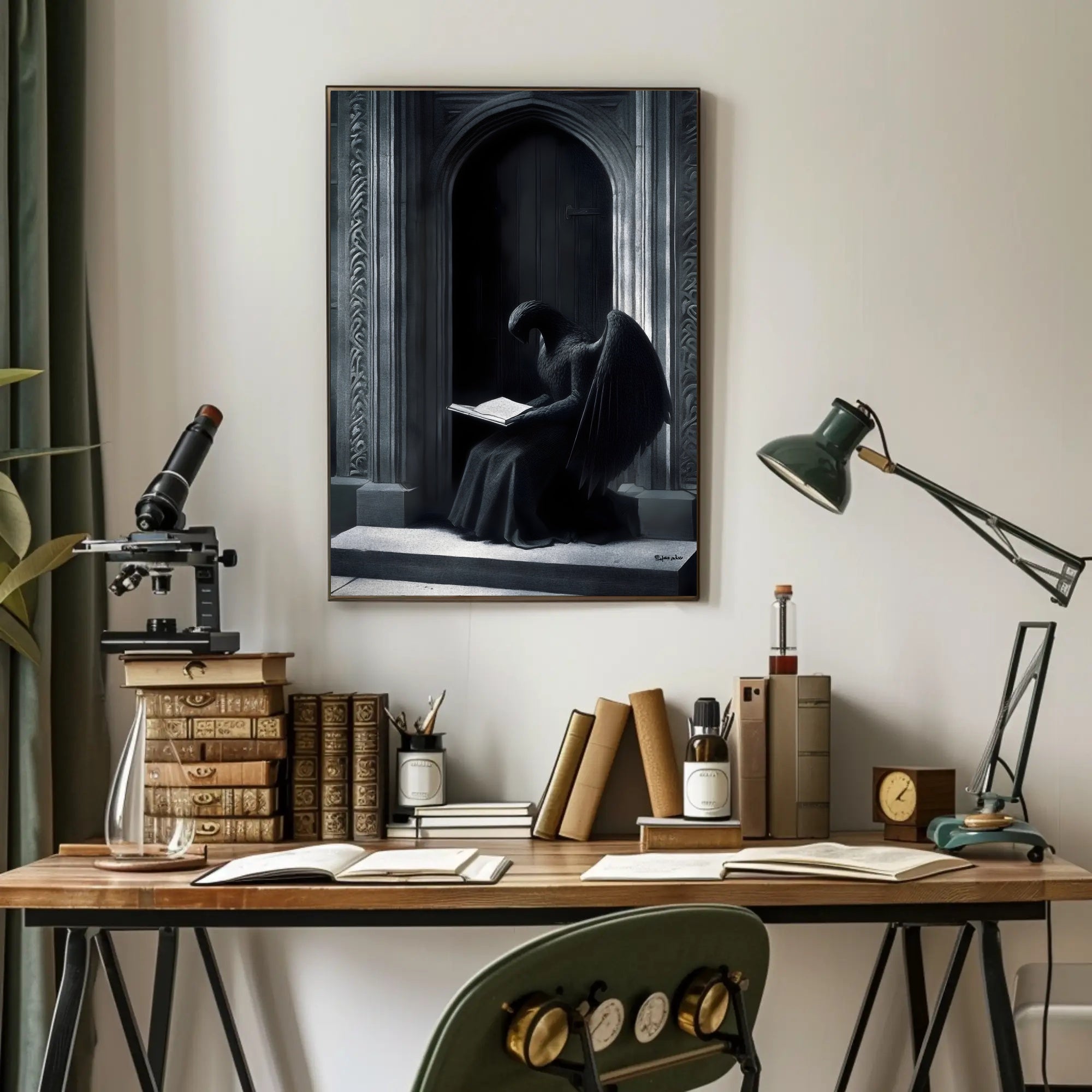 Enigmatic Angelic Creature in Gothic Fantasy Poster PosterGoat