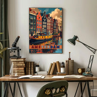 Amsterdam Scenic Canals Artistic Heritage Travel Poster
