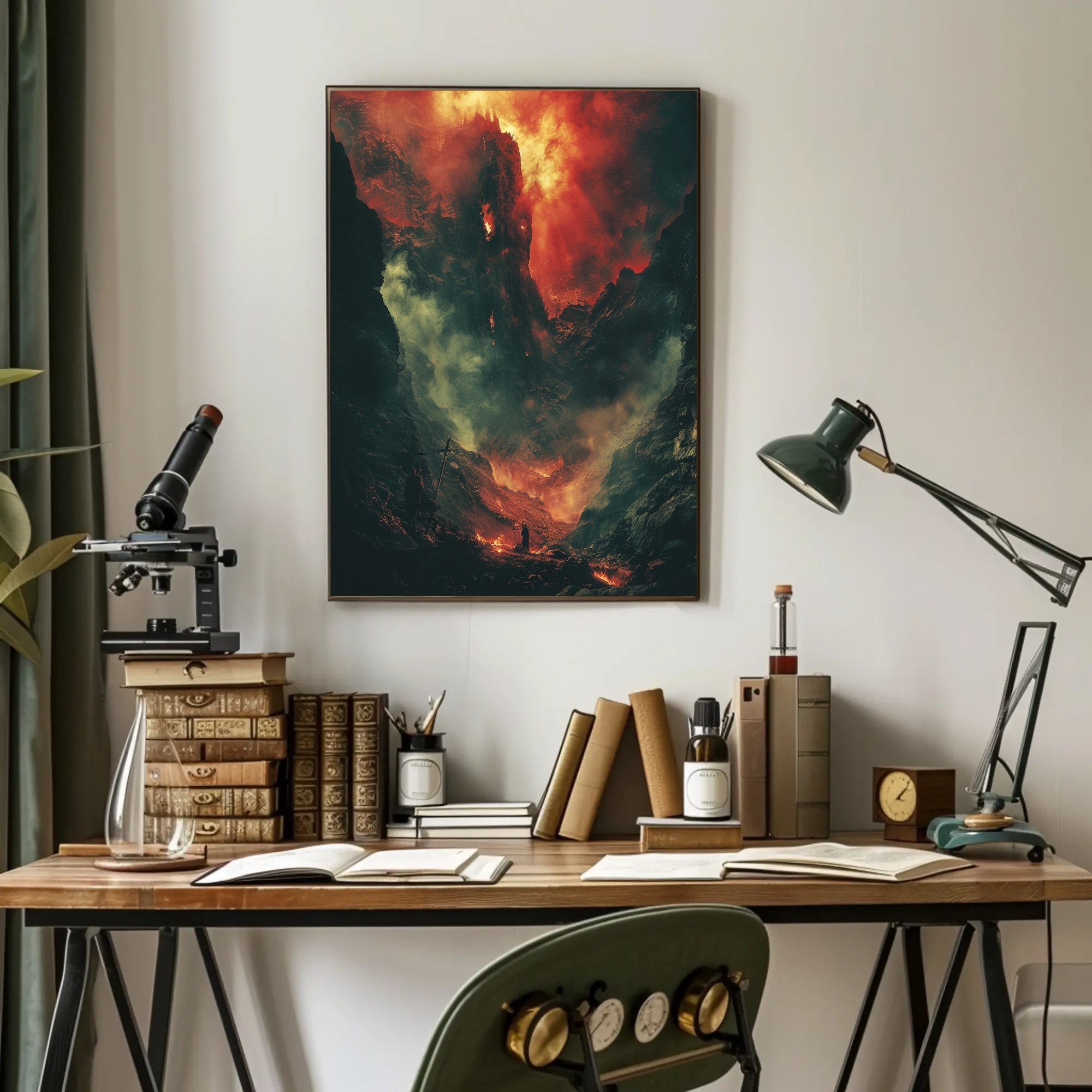 Epic Fiery Landscape Adventure in Fantasy or Mythology Poster PosterGoat