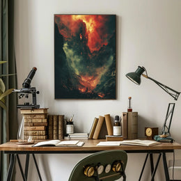 Epic Fiery Landscape Adventure in Fantasy or Mythology Poster PosterGoat