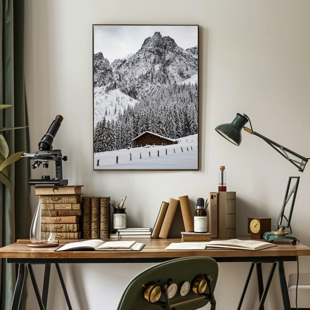 Serene Alpine Cabin in Winter Wonderland National Park Poster