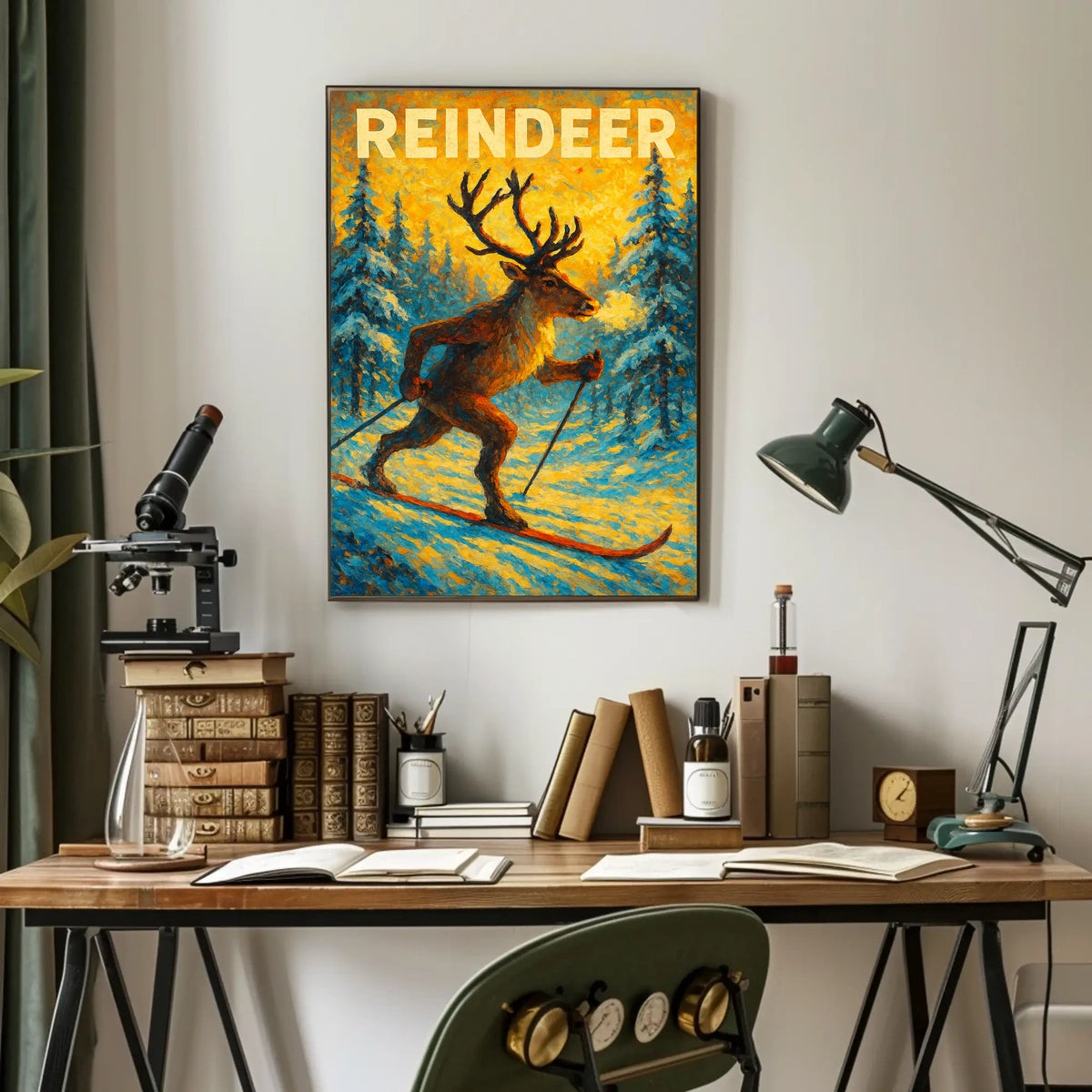 Reindeer On Skis Poster