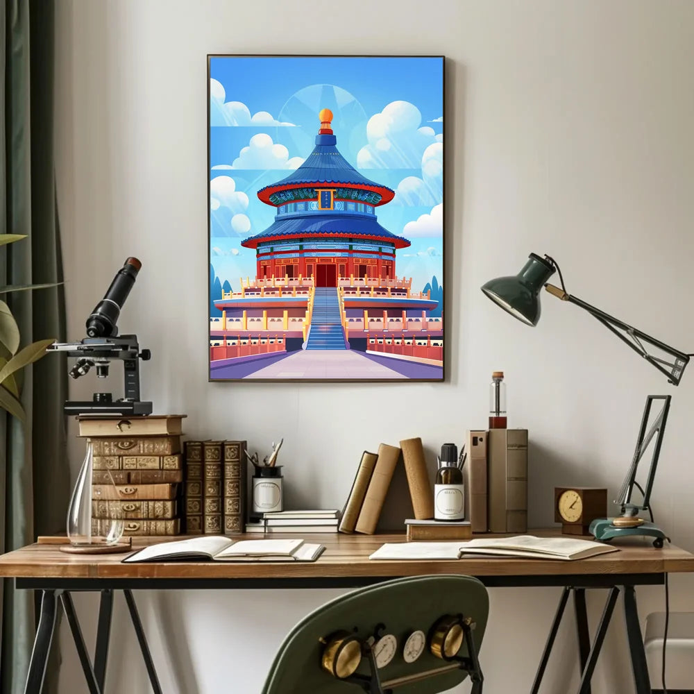 Temple of Heaven Vibrant Illustration Art Poster