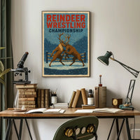 Reindeer Wrestling Championship Vintage Winter Poster