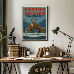 Reindeer Wrestling Championship Vintage Winter Poster