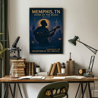 Memphis Blues Guitarist Vintage Cityscape Poster