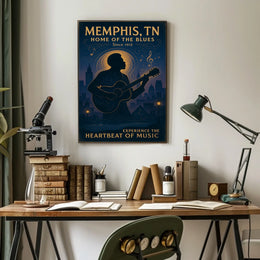 Memphis Blues Guitarist Vintage Cityscape Poster