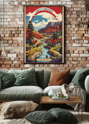 West Virginia Canyon River Mountainscape Vintage Travel Poster