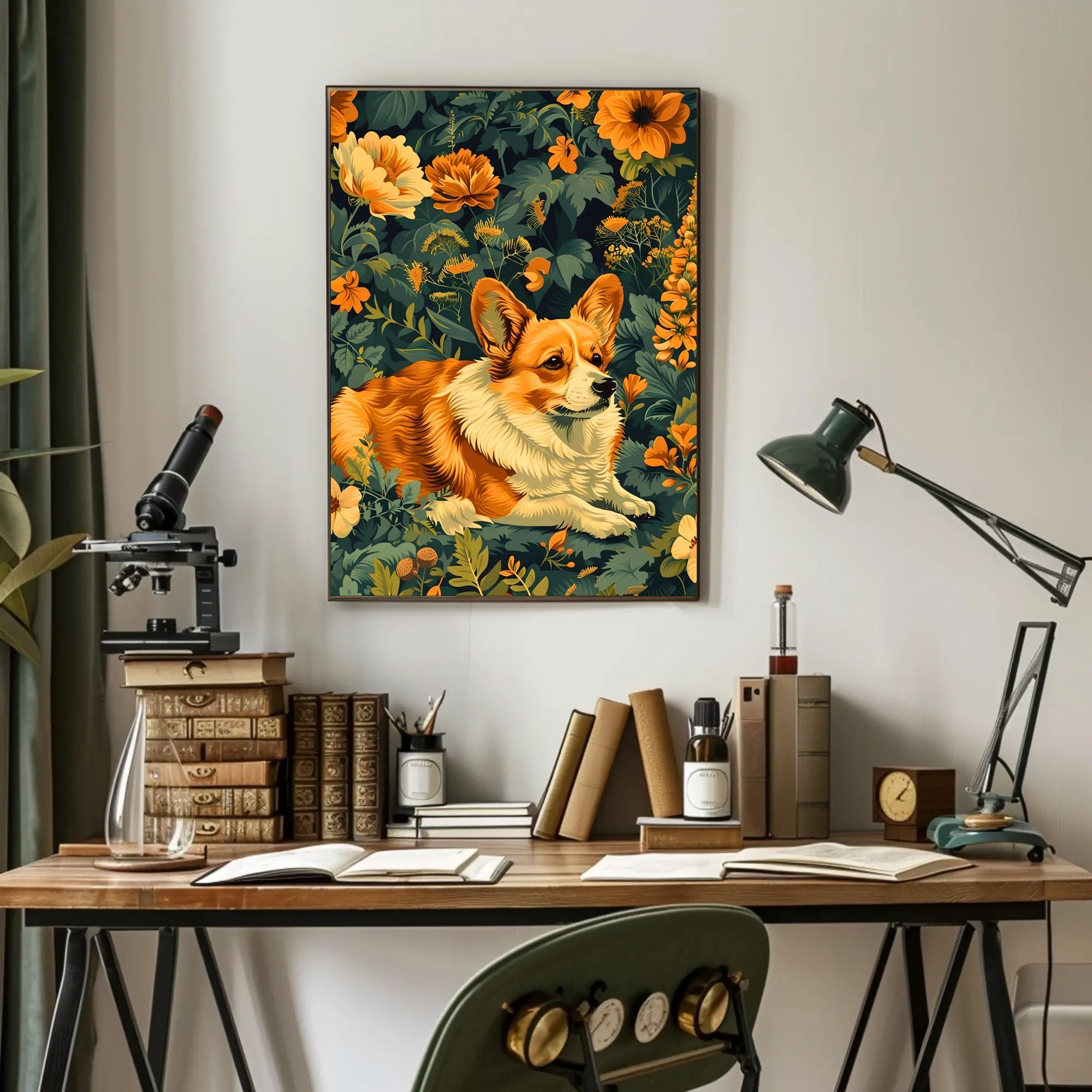 Corgi In Bloom Wall Art Print Decor
