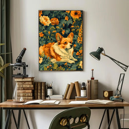 Corgi In Bloom Wall Art Print Decor