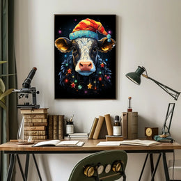 Whimsical Cow Christmas Poster: Festive Holiday Decor