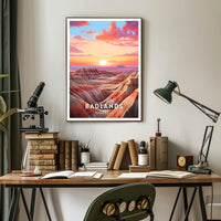 Badlands Sunset Travel Poster Vintage National Park