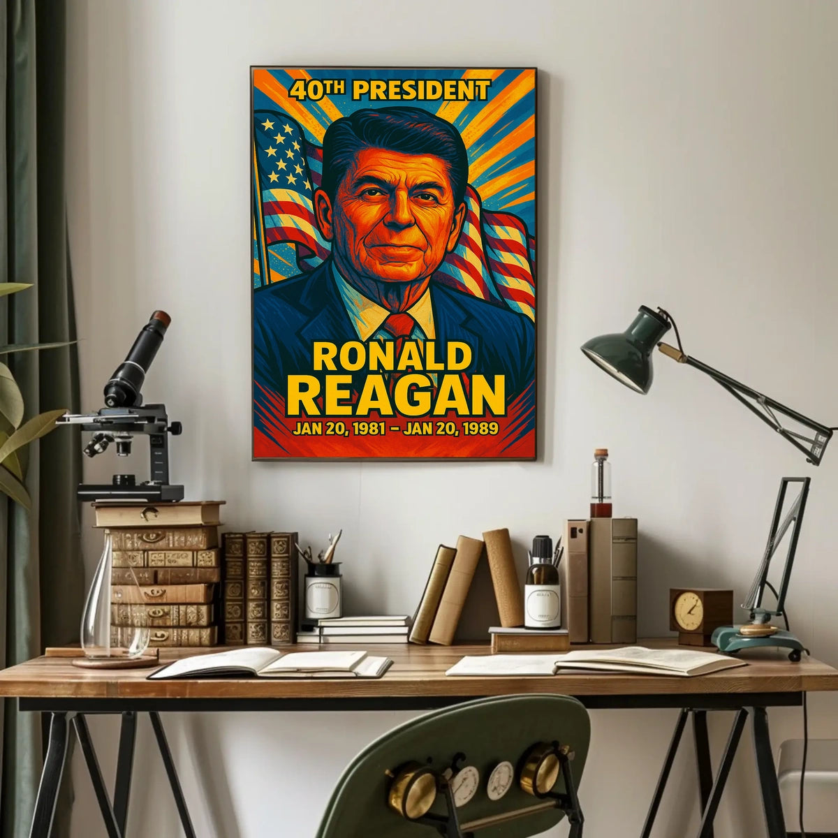 Ronald Reagan 40th President of the United States Colorful Comic Book Style Poster