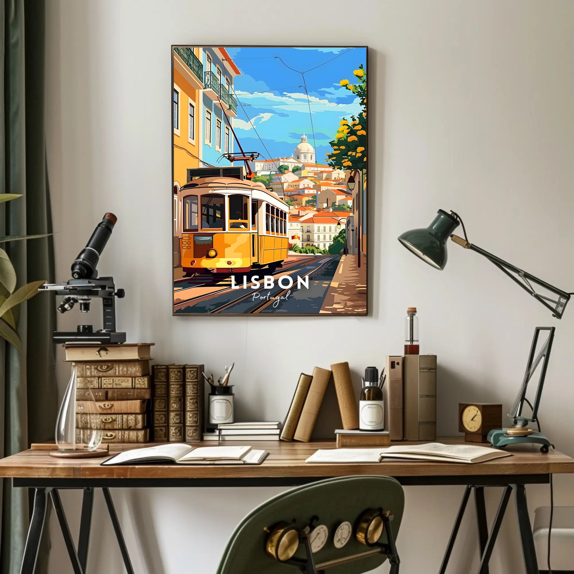Lisbon Yellow Tram Cityscape Travel Poster