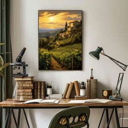 Tuscany Vineyard Sunset: Romantic Landscape Travel Poster