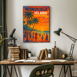 Honolulu Island Christmas Poster