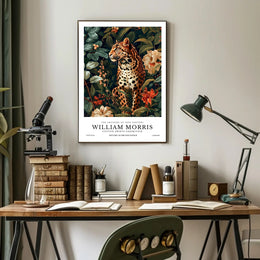 Leopard in 19th-Century Botanical Style: Artistic Poster