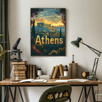 Athens Parthenon Sunset Vintage Travel Poster