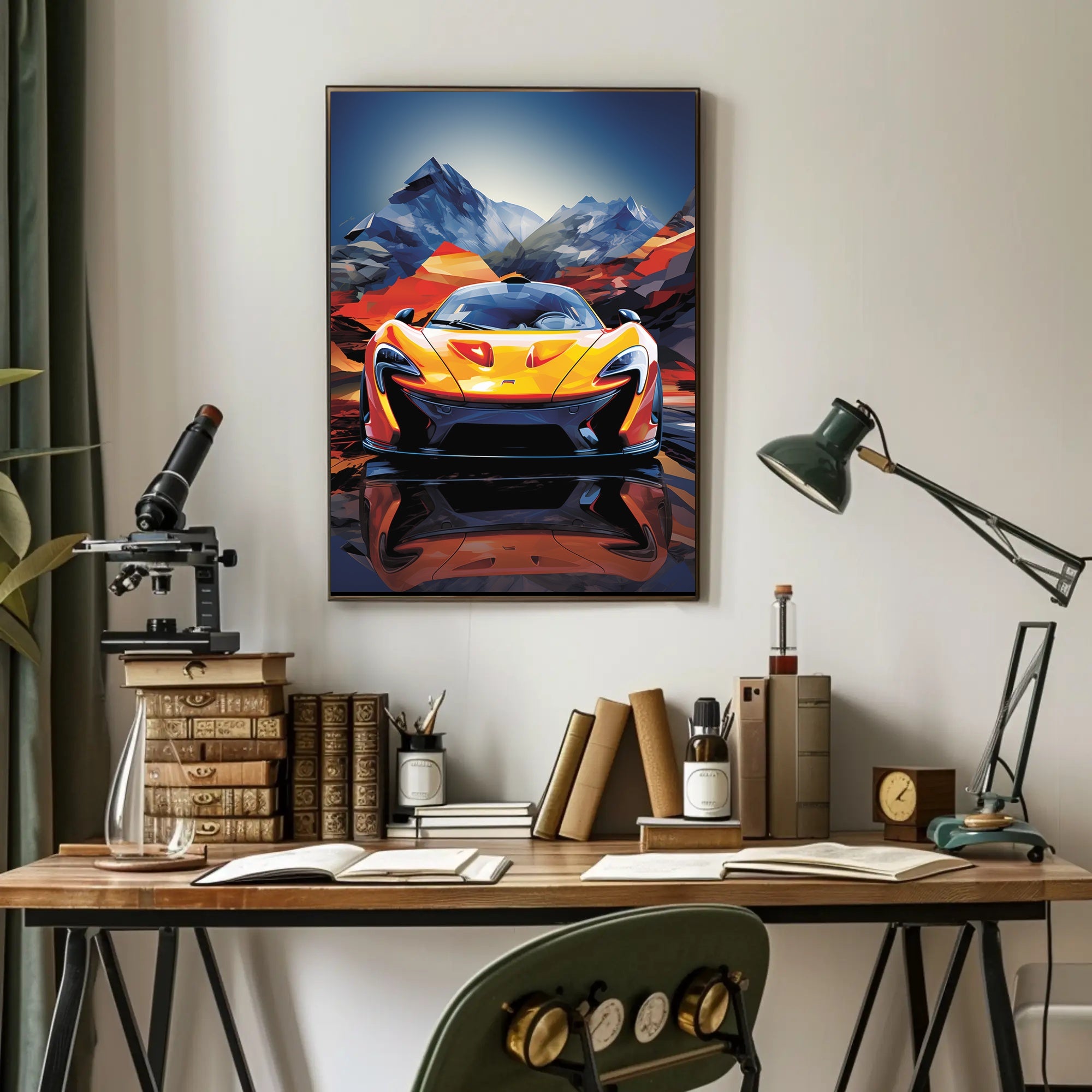 Sleek Orange Sports Car Adventure Abstract, Artistic, or Pop Culture Poster