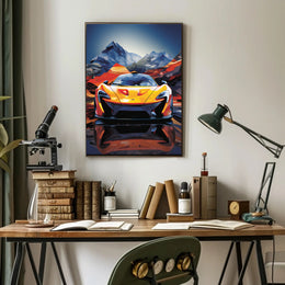 Sleek Orange Sports Car Adventure Abstract, Artistic, or Pop Culture Poster