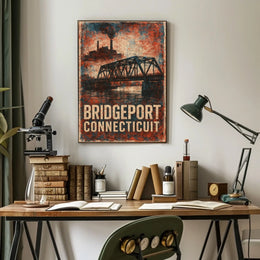 Bridgeport Skyline Connecticut Harbor View Urban Cityscape Photography Realism Coastal Timeless Heritage Poster