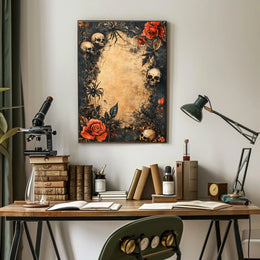 Macabre Roses and Skulls Gothic Artistic Theme Poster