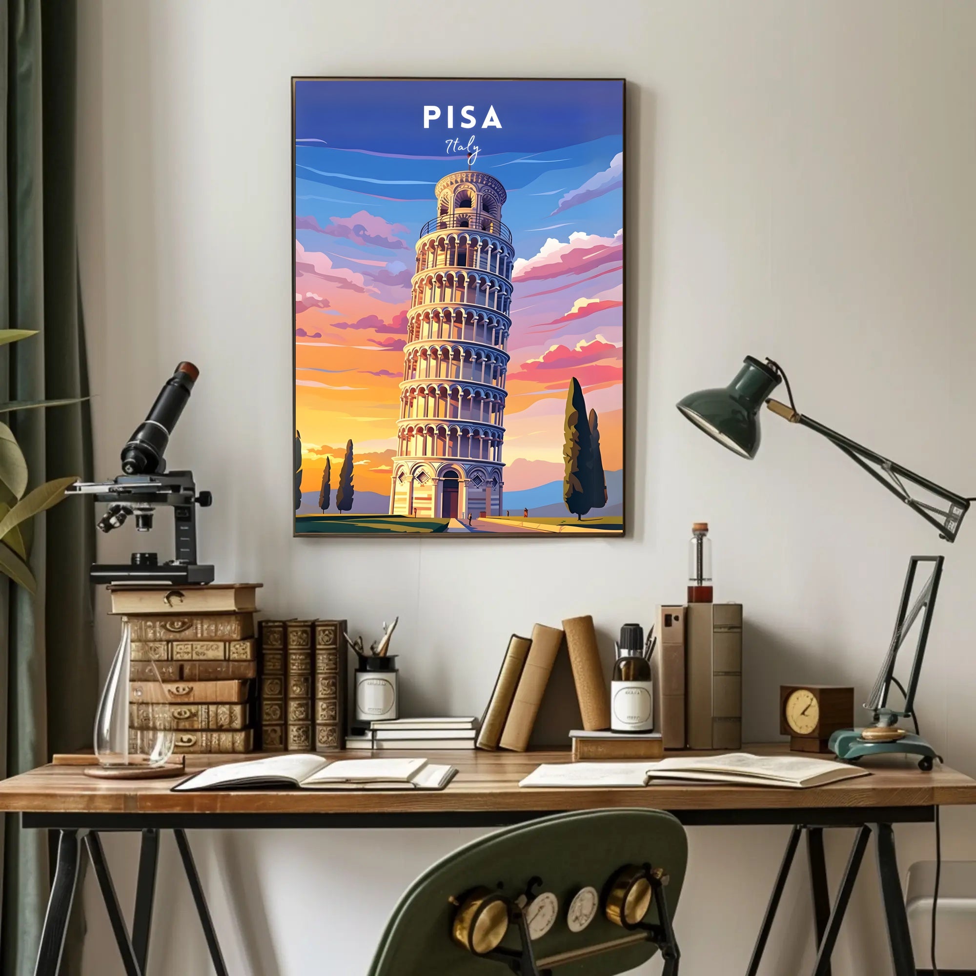Leaning Tower of Pisa Scenic Art Travel Poster