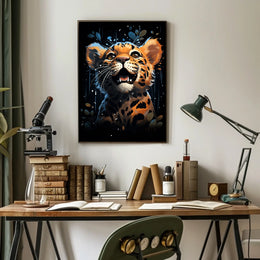 Leopard Cub Joyful Adventure Vibrant Art Poster
