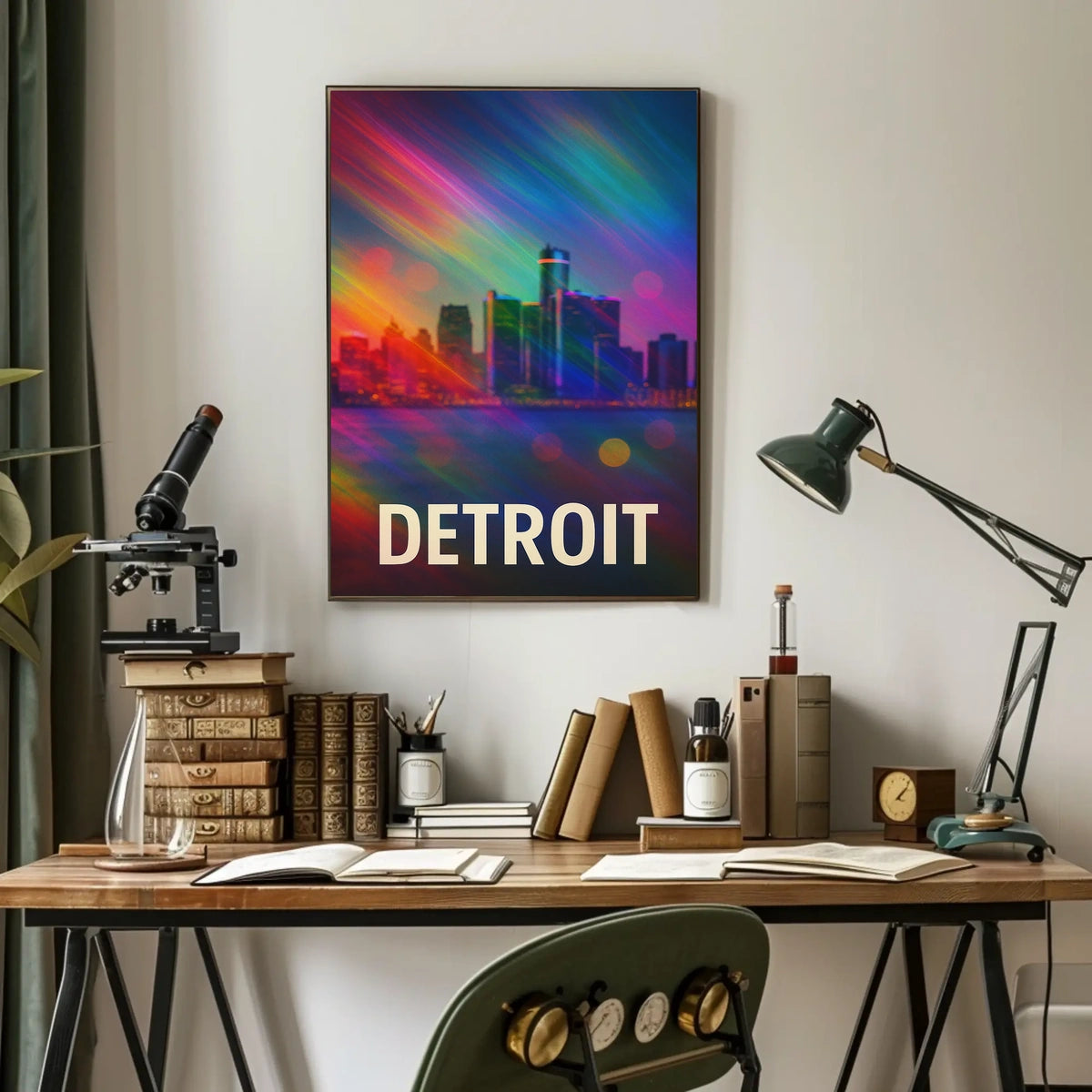 Vibrant Detroit Skyline Digital Painting Poster