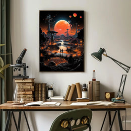 Futuristic Alien Planet Poster: Sci-Fi Landscape in Space