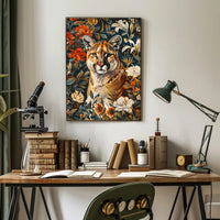 Majestic Cougar Floral Wall Art Print