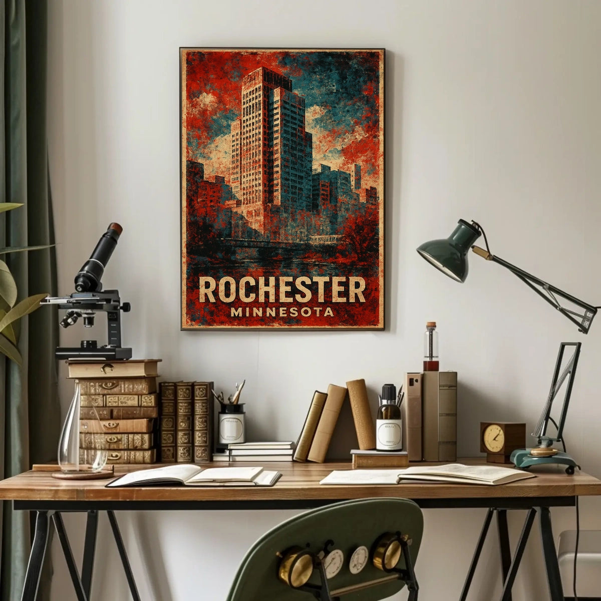 Rochester Cityscape Vintage Art Poster