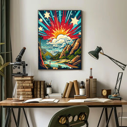 Idyllic Sunrise Vibrance: Artistic and Abstract Landscape Poster
