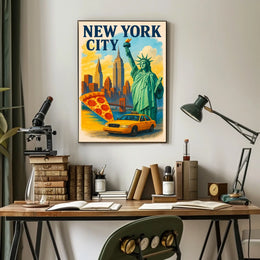 New York City Icons Cityscape Poster Modern Wall Art