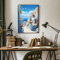 Santorini-Inspired Coastal Village Travel Poster